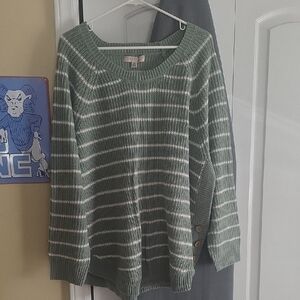 Misia Sage and White Striped Sweater